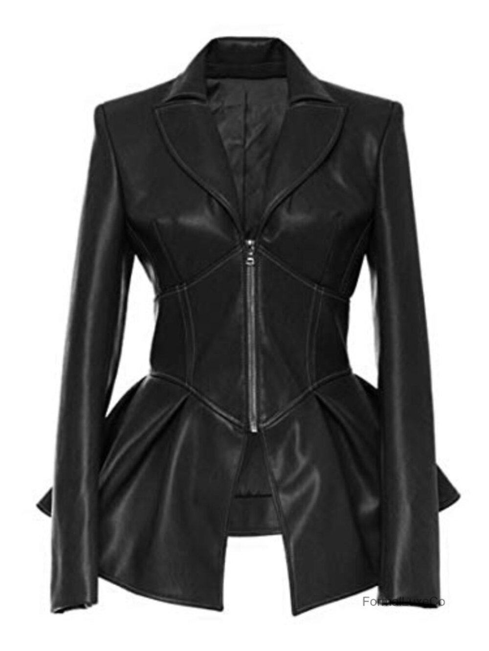 Faux Leather Biker Jacket Zip Up Long Sleeve Notch Lapel Belted Women's